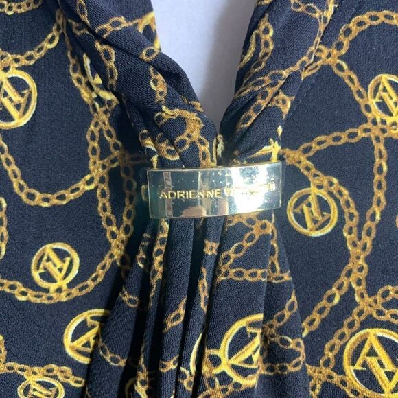 Vintage Adrienne Vittadini Stretch Knit Blouse S Black Scarf Neck Short Sleeves - Picture 3 of 7